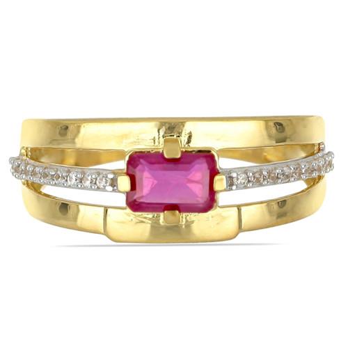 14K GOLD REAL GLASS FILLED RUBY GEMSTONE CLASSIC RING